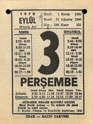 3 Eylül 1970 Takvim Yaprağı - Doğum Günü Hediyesi EFM(N)9879 - 1