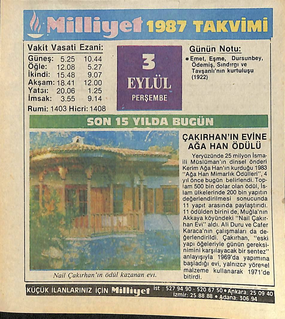 3 Eylül 1987 Takvim Yaprağı - Doğum Günü Hediyesi EFMN14120 - 1