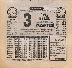 3 Eylül 1990 Takvim Yaprağı - Doğum Günü Hediyesi EFM(N)12665 - Gökçekoleksiyon