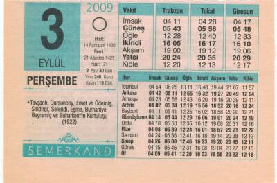 3 Eylül 2009 Takvim Yaprağı EFM(N)2615 - 2