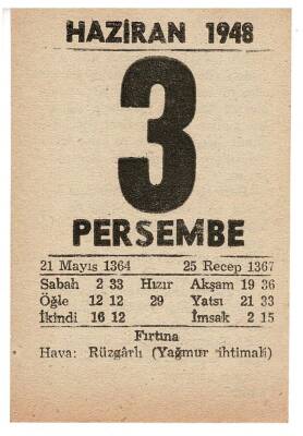 3 Haziran 1948 Takvim Yaprağı EFM885 - 1