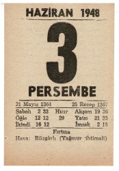 3 Haziran 1948 Takvim Yaprağı EFM885 - 3