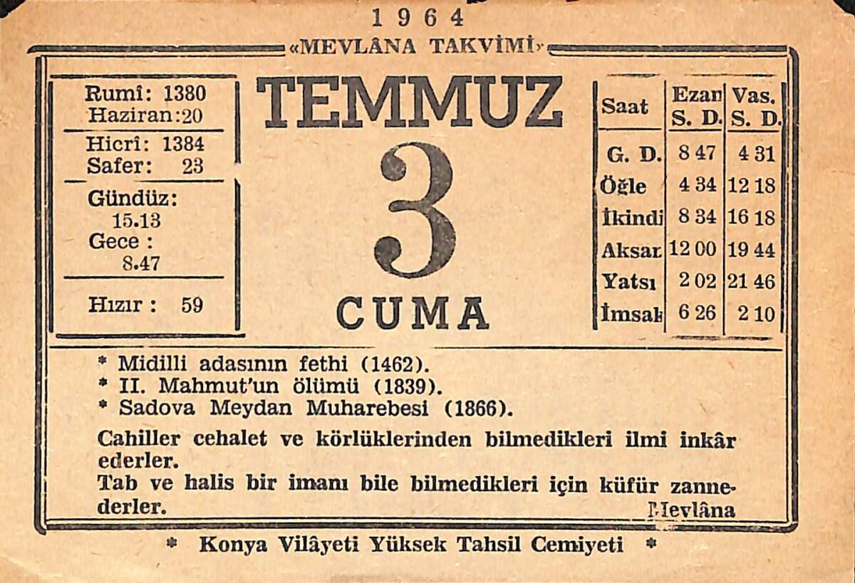3 Haziran 1964 Takvim Yaprağı - Doğum Günü Hediyesi EFMN15564 - 1