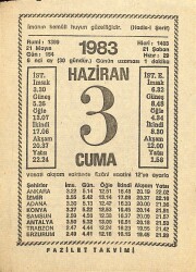 3 Haziran 1983 Takvim Yaprağı - Doğum Günü Hediyesi EFM(N)11990 - Gökçekoleksiyon