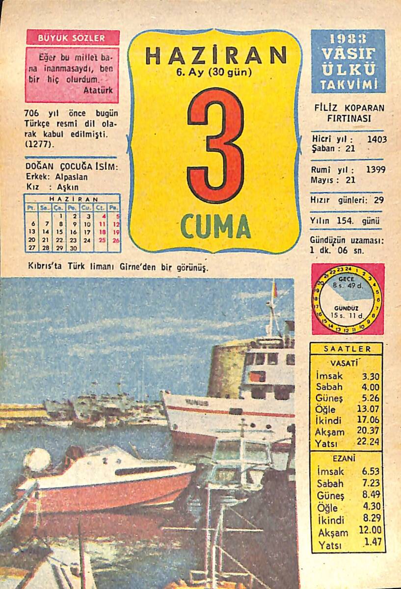 3 Haziran 1983 Takvim Yaprağı - Doğum Günü Hediyesi EFMN15098 - 1