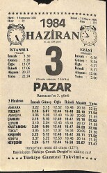 3 Haziran 1984 Takvim Yaprağı - Doğum Günü Hediyesi EFM(N)11395 - Gökçekoleksiyon