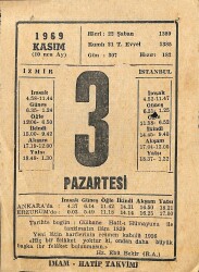 3 Kasım 1969 Takvim Yaprağı - Doğum Günü Hediyesi EFM(N)11841 - Gökçekoleksiyon