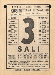 3 Kasım 1970 Takvim Yaprağı - Doğum Günü Hediyesi EFM(N)10735 - 3