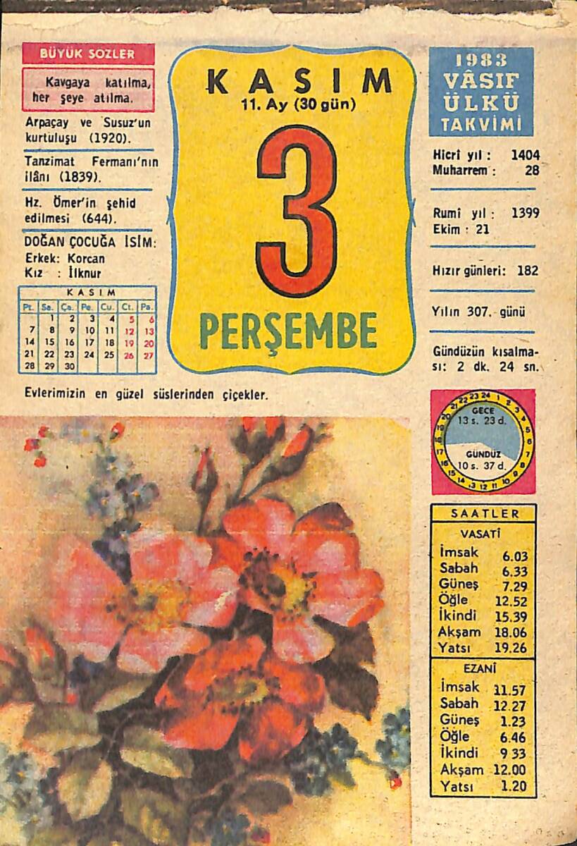 3 Kasım 1983 Takvim Yaprağı - Doğum Günü Hediyesi EFMN14718 - 1