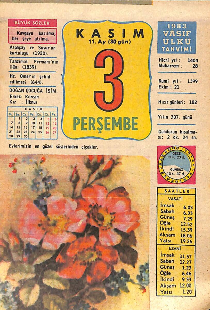 3 Kasım 1983 Takvim Yaprağı - Doğum Günü Hediyesi EFMN15958 - 1