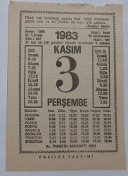 3 Kasım 1983 Takvim Yaprağı - Doğum Günü Hediyesi EFM(N)6929 - Gökçekoleksiyon