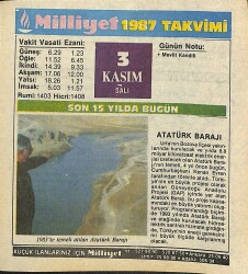 3 Kasım 1987 Takvim Yaprağı - Doğum Günü Hediyesi EFM(N)11929 - Gökçekoleksiyon