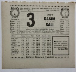 3 Kasım 1987 Takvim Yaprağı - Doğum Günü Hediyesi EFM(N)7142 - Gökçekoleksiyon