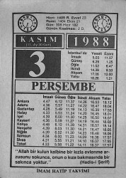 3 Kasım 1988 Takvim Yaprağı - Doğum Günü Hediyesi EFMN14627 - Gökçekoleksiyon