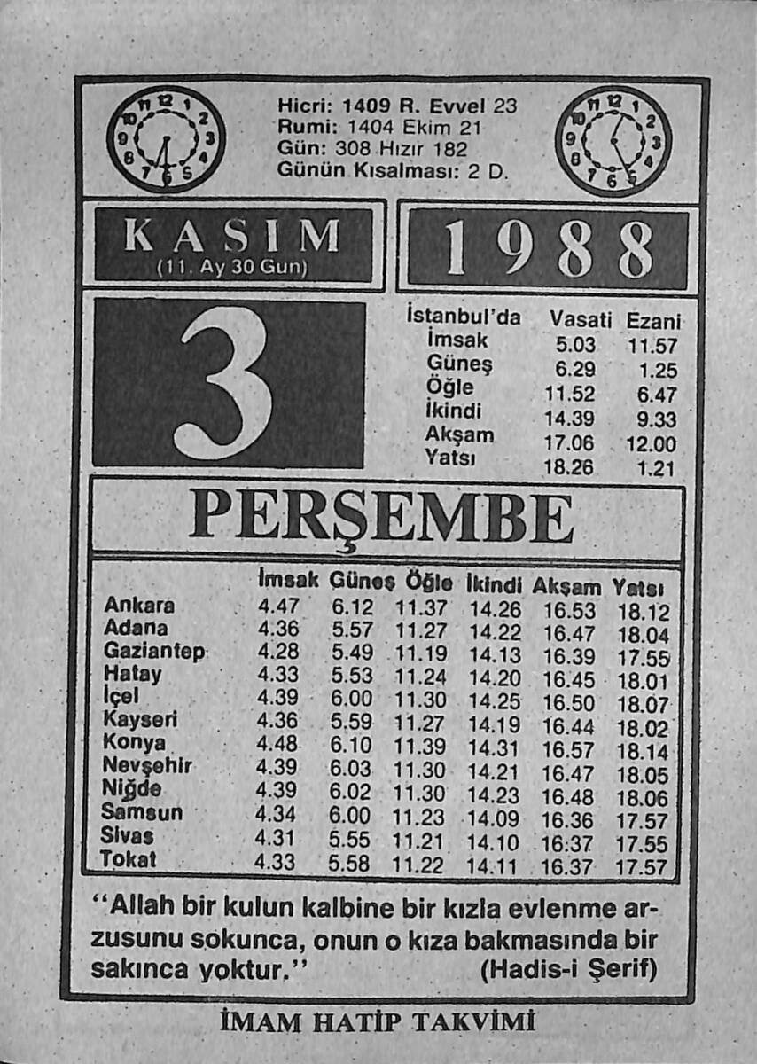 3 Kasım 1988 Takvim Yaprağı - Doğum Günü Hediyesi EFMN14627 - 1