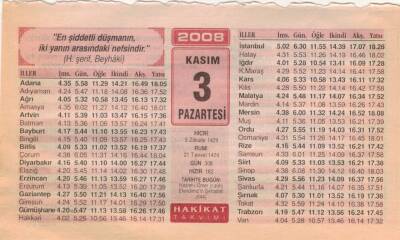 3 Kasım 2008 Takvim Yaprağı EFM(N)3887 - 3