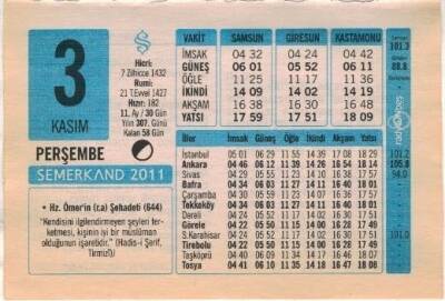 3 Kasım 2011 Takvim Yaprağı EFM(N)1352 - 1
