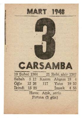 3 Mart 1948 Takvim Yaprağı EFM913 - 1