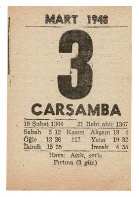 3 Mart 1948 Takvim Yaprağı EFM913 - 3