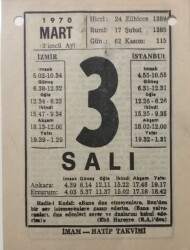3 Mart 1970 Takvim Yaprağı - Doğum Günü Hediyesi EFM(N)7947 - 2