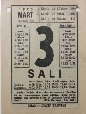 3 Mart 1970 Takvim Yaprağı - Doğum Günü Hediyesi EFM(N)7947 - 2