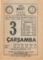 3 Mart 1976 Takvim Yaprağı EFM(N)5944 - 3