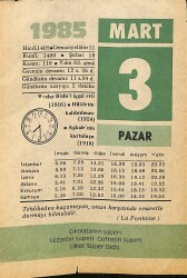 3 Mart 1985 Takvim Yaprağı - Doğum Günü Hediyesi EFM(N)12652 - Gökçekoleksiyon