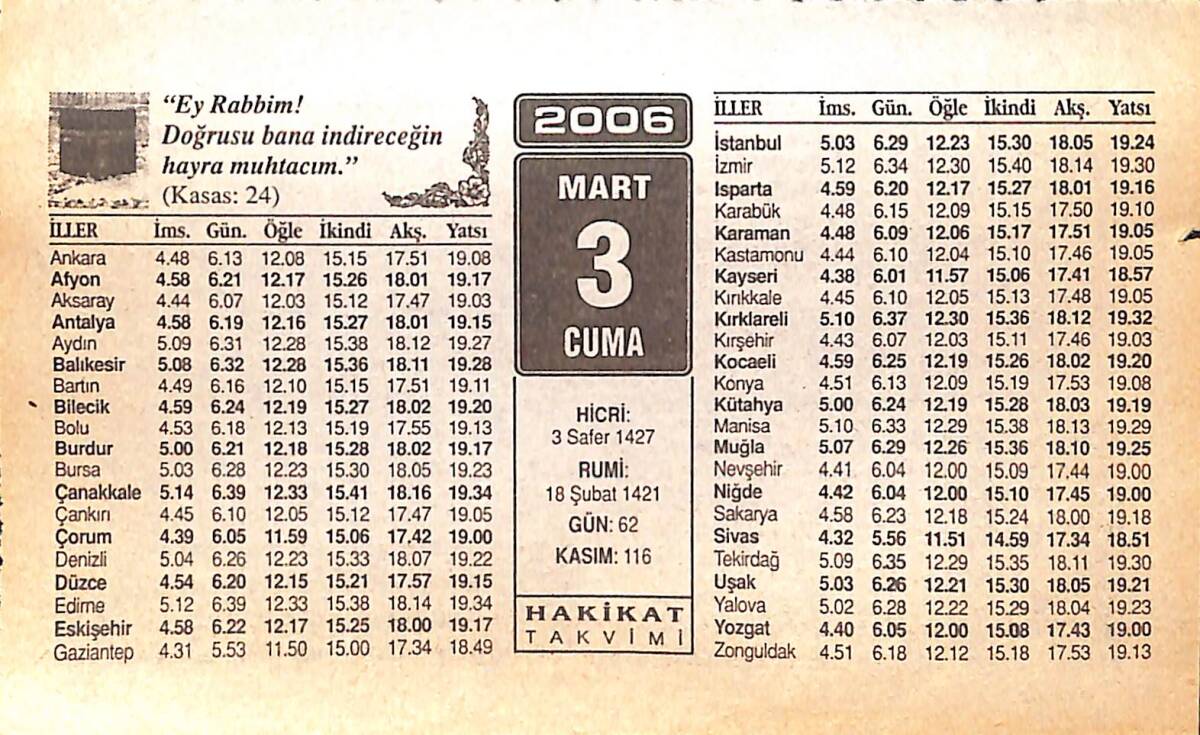 3 Mart 2006 Takvim Yaprağı - Doğum Günü Hediyesi EFMN13219 - 1
