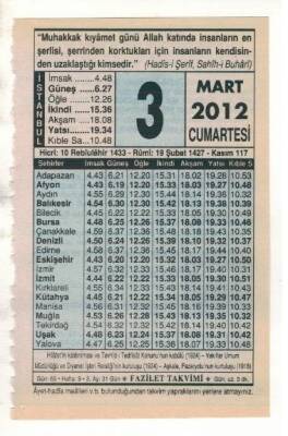 3 Mart 2012 Takvim Yaprağı EFM(N)1873 - 3