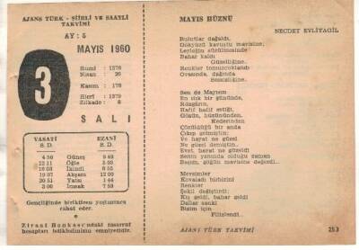 3 Mayıs 1960 Ajans Türk Takvim Yaprağı (Şiirli Saatli) EFM(N)1590 - 3