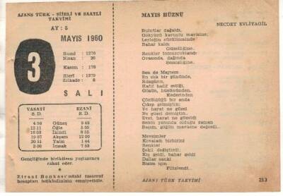 3 Mayıs 1960 Ajans Türk Takvim Yaprağı (Şiirli Saatli) EFM(N)1590 - 2
