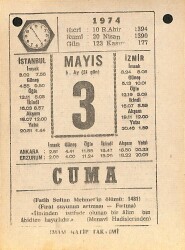 3 Mayıs 1974 Takvim Yaprağı - Doğum Günü Hediyesi EFM(N)12317 - Gökçekoleksiyon
