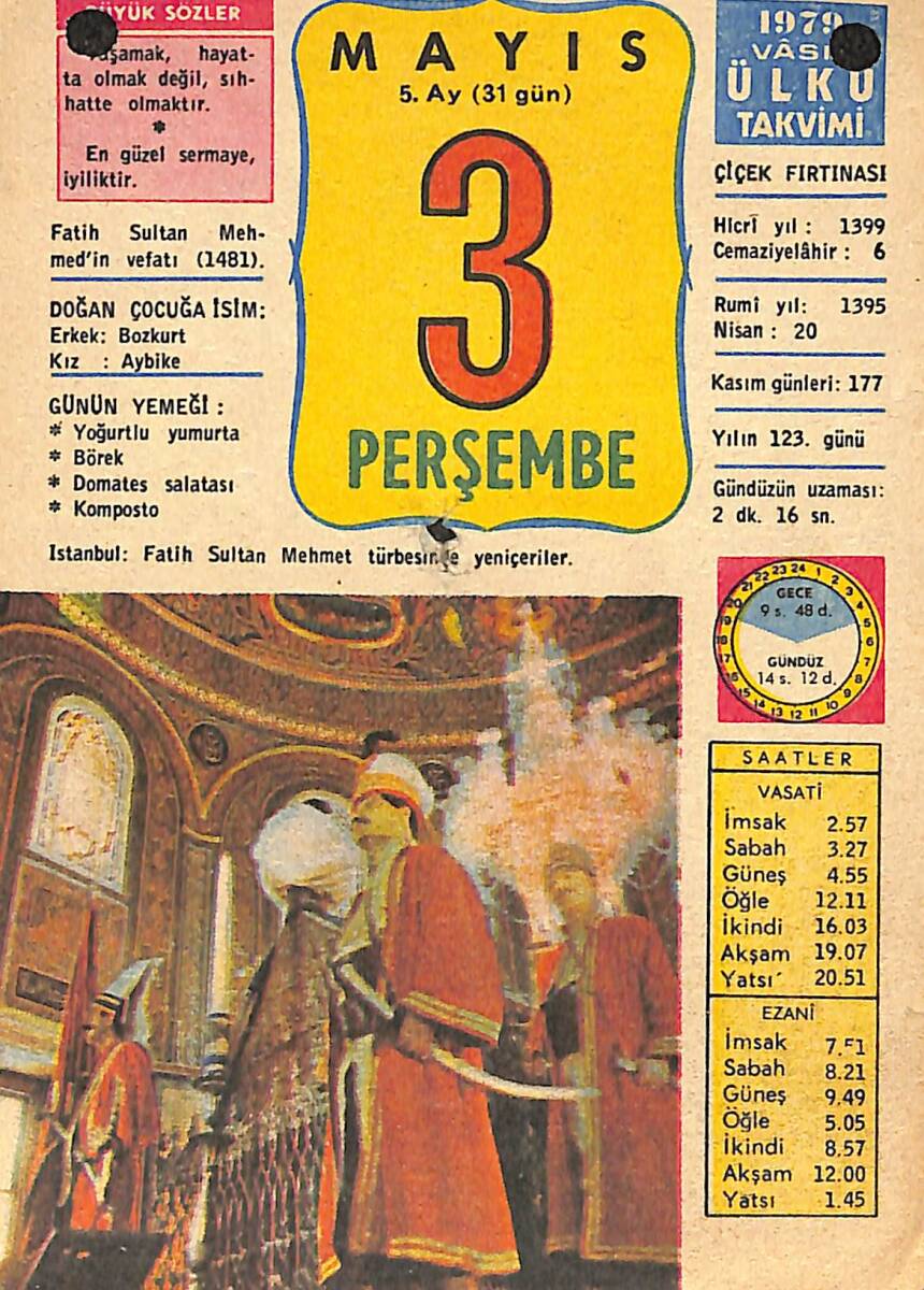 3 Mayıs 1979 Takvim Yaprağı - Doğum Günü Hediyesi EFMN13784 - 1