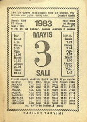 3 Mayıs 1983 Takvim Yaprağı - Doğum Günü Hediyesi EFM(N)12142 - Gökçekoleksiyon