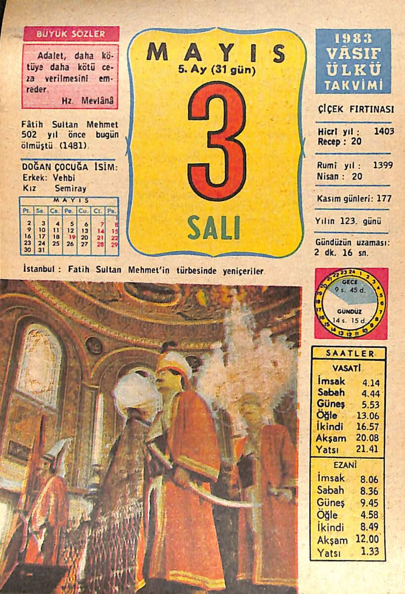 3 Mayıs 1983 Takvim Yaprağı - Doğum Günü Hediyesi EFMN15129 - 1