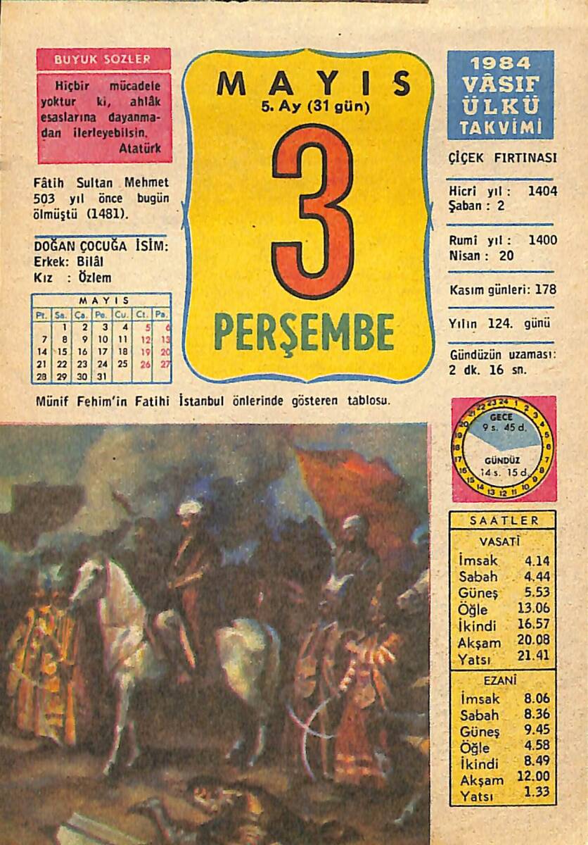 3 Mayıs 1984 Takvim Yaprağı - Doğum Günü Hediyesi EFMN15172 - 1