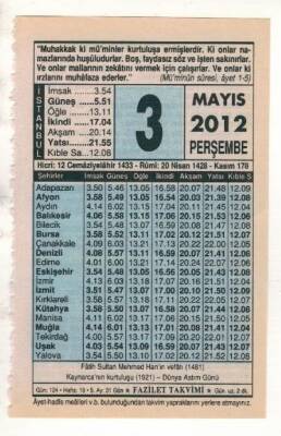 3 Mayıs 2012 Takvim Yaprağı EFM(N)1934 - 2