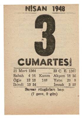 3 Nisan 1948 Takvim Yaprağı EFM903 - 1