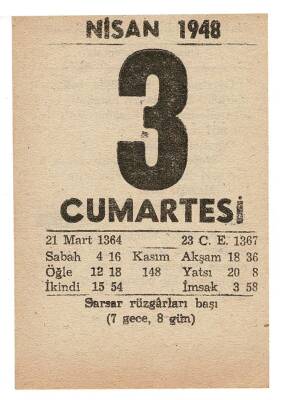 3 Nisan 1948 Takvim Yaprağı EFM903 - 3
