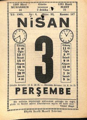 3 Nisan 1969 Takvim Yaprağı - Doğum Günü Hediyesi EFM(N)10986 - 1