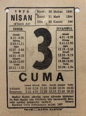3 Nisan 1970 Takvim Yaprağı - Doğum Günü Hediyesi EFM(N)8259 - 1