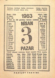 3 Nisan 1983 Takvim Yaprağı - Doğum Günü Hediyesi EFM(N)12497 - Gökçekoleksiyon