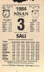 3 Nisan 1984 Takvim Yaprağı - Doğum Günü Hediyesi EFM(N)11218 - Gökçekoleksiyon