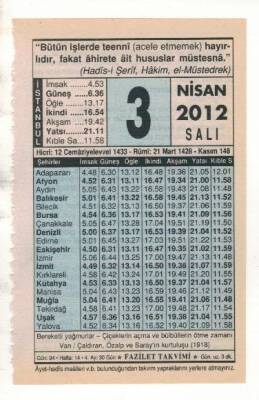 3 Nisan 2012 Takvim Yaprağı EFM(N)1904 - 1
