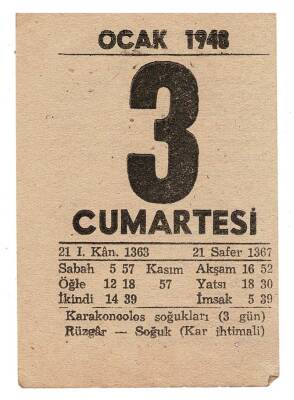 3 Ocak 1948 Takvim Yaprağı EFM933 - 3