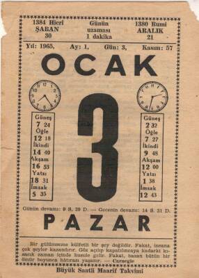 3 Ocak 1965 Takvim Yaprağı EFM(N)4504 - 1