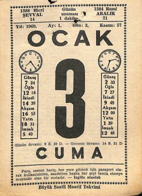 3 Ocak 1969 Takvim Yaprağı - Doğum Günü Hediyesi EFM(N)11044 - 1