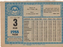 3 Ocak 1988 Takvim Yaprağı EFM(N)4897 - Gökçekoleksiyon