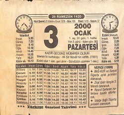 3 Ocak 2000 Takvim Yaprağı - Doğum Günü Hediyesi EFM(N)13189 - Gökçekoleksiyon