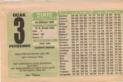 3 Ocak 2008 Takvim Yaprağı EFM(N)4928 - Gökçekoleksiyon